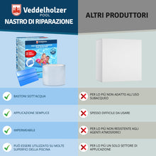 Carica l&#39;immagine nel visualizzatore di Gallery, Veddelholzer Set per la riparazione della piscina Nastro impermeabile subacqueo 10 cm x 150 cm Nastro sigillante trasparente, nastro flessibile, strumento per la riparazione della piscina