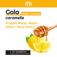 Carica l'immagine nel visualizzatore di Gallery, Sanavita Gola Limone Miele Caramelle con Propoli, Malva, Altea e Rosa Canina - 24 caramelle per confezione
