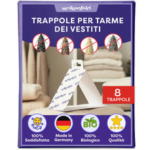 Carica l'immagine nel visualizzatore di Gallery, Wolkenfeld Antitarme per Armadi Vestiti con Feromoni – 8 Trappole Adesive per Tarme dei Tessuti, Lana e Cashmere – Salva