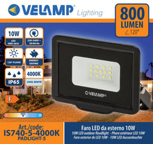 Carica l'immagine nel visualizzatore di Gallery, VELAMP SMD - Faretto LED da Esterno e Interno 10W con Luce Bianco Naturale 4000K Impermeabile IP65 - Faro LED Esterno Re
