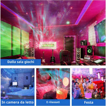 Carica l'immagine nel visualizzatore di Gallery, Lampada a onde d'acqua Proiettore galassia con effetti dinamici a 16 colori Onde oceaniche Base in legno Telecomando per