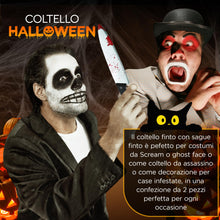 Carica l'immagine nel visualizzatore di Gallery, Coltello Finto Halloween con Sangue 2 Pezzi, Plastica 30 cm, Accessori