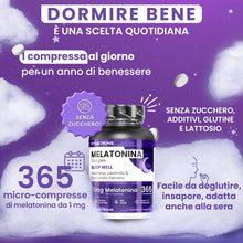 Carica l'immagine nel visualizzatore di Gallery, Melatonina Complex 1 mg Valeriana Camomilla Lavanda B6 per Dormire 365 cpr