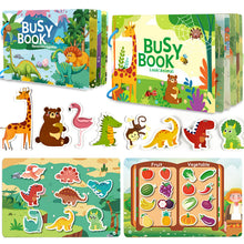 Carica l'immagine nel visualizzatore di Gallery, Tangdudu 2PC Montessori Busy Book per Bambini 1 2 3 4 5 Anni, Quiet Book, Libro di attività per Imparare Animali, Colori, Forme, Frutta, Verdura, Veicoli, Cibo e Dinosauri