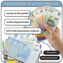Carica l&#39;immagine nel visualizzatore di Gallery, EIGHT4TWO® Confezione da 175 Banconote di Soldi Giocattolo - Composto da 25 Banconote da 5, 10, 20, 50, 100, 200 e 500 euro falsi al 125% Denaro reale - Banconote euro false per giocare (Pack € 125%)