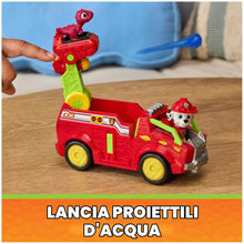 Carica l'immagine nel visualizzatore di Gallery, Paw Patrol: The Dino Movie, camion dei pompieri Marshall Dino Rescue con lanciamissili rotante a 360° con 2 action figur