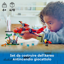 Carica l&#39;immagine nel visualizzatore di Gallery, LEGO City Aereo Antincendio, Giocattolo dei Vigili del Fuoco per Bambini e Bambine da 6 Anni in su, Aeroplano con Portellone Apribile Lancia Elementi Acqua, 3 Minifigure dei Pompieri e Jetpack 60413