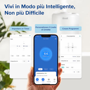 LEVOIT Umidificatore Ambiente Smart Top-Fill Dual 200S, 3L, Umidificatore Ultrasuoni a Nebbia Fredda per Bambini/Piante Dura da 25H, ≤28dB Silenzioso Auto Modo con Oli Essenziali, Timer