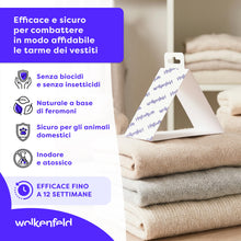 Carica l'immagine nel visualizzatore di Gallery, Wolkenfeld Antitarme per Armadi Vestiti con Feromoni – 8 Trappole Adesive per Tarme dei Tessuti, Lana e Cashmere – Salva