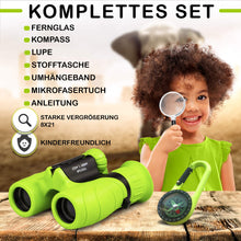 Carica l'immagine nel visualizzatore di Gallery, Binocolo Bambini - Regalo ottimale per Natale - Forte ingrandimento 8X21 - Set Esploratore Completo con Lente d'Ingrandimento e Bussola - Giochi per bambino e bambina di 3 – 12 anni