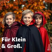 Carica l'immagine nel visualizzatore di Gallery, Costume da vampiro, mantello con cappuccio, per bambini e adulti, per Halloween e carnevale su entrambi i lati (nero)