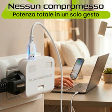 Carica l'immagine nel visualizzatore di Gallery, Multipresa USB Compatta con Spina Pieghevole – Presa Schuko + 2 Porte USB-A 12W – Adattatore Universale da Viaggio Salva
