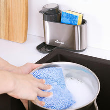 Carica l'immagine nel visualizzatore di Gallery, Vileda Sink Organizer con Dispenser di Sapone in Acciaio Inox - Porta Spugne da Cucina indipendente - Organizer Lavastoviglie con Dispenser di Sapone per Spugne e Spazzole - Durevole e Antiruggine
