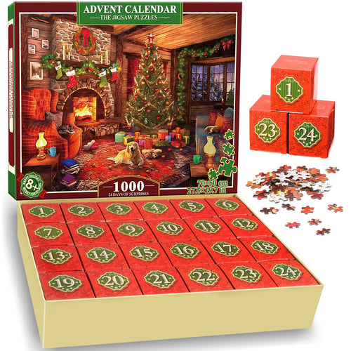 HappyGoLucky Calendario Avvento 2024 Adulti, Puzzle Adulti 1000 Pezzi Regali Natale Uomo Donna e Bambini Calendario dell Avvento Uomo Donna Coppia Regali Ragazza Ragazzo Amica Idee Regalo di Coppia