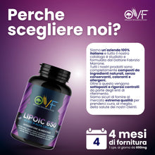 Carica l'immagine nel visualizzatore di Gallery, OVF Acido R-Alfa Lipoico 650 mg | 120 Capsule ad Alto Dosaggio (4 mesi fornitura) | Potente Antiossidante e Antinfiammat