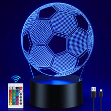 Carica l'immagine nel visualizzatore di Gallery, Dreamy Cubby Luce notturna a forma di pallone da calcio per bambini, lampada 3D con timer e telecomando, 16 colori inter