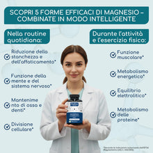 Carica l'immagine nel visualizzatore di Gallery, Magnesio Completo - Complex 5 in 1: Bisglicinato, Citrato, Malato, Carbonato e Ossido - 450 mg di magnesio elementare - 