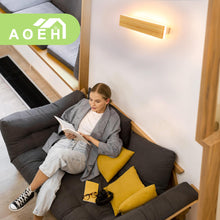 Carica l'immagine nel visualizzatore di Gallery, AOEH Lampada Da Parete Interno LED Applique Da Parete In Legno Lampade Da Muro Lunga In Bambù Luci Da Parete Legno 7w 30