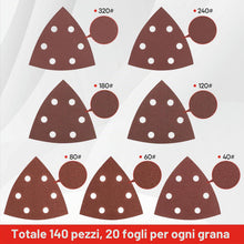 Carica l'immagine nel visualizzatore di Gallery, SHALL 140 pezzi di carta vetrata triangolare, 93 x 93 x 93 mm, carta vetrata triangolare con a 6 fori, 7 grane: 40/60/80