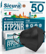 Carica l'immagine nel visualizzatore di Gallery, 50 Mascherine FFP2 Nere Made in Italy Certificate CE SICURA Elastici Neri