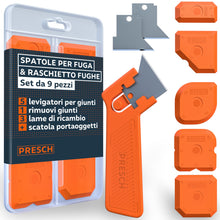 Carica l'immagine nel visualizzatore di Gallery, Presch Spatole per silicone incl. Raschietto silicone - 6 pezzi con scatola - Giunti perfetti grazie a bordi estremament