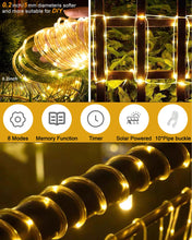Carica l'immagine nel visualizzatore di Gallery, Tacobey Tubo Luci di Natale da Esterno, 10M 100 LED Catena Luminosa Esterno Solare, Impermeabile, 8 Modi, Decorative Per