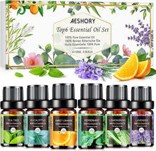 Carica l'immagine nel visualizzatore di Gallery, Set di Oli Essenziali Puri con 6 Oli per l’Aromaterapia, 100% Puri, 10 ml ognuno