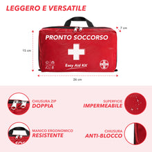 Carica l'immagine nel visualizzatore di Gallery, AIESI® Kit di Pronto Soccorso professionale con TERMOMETRO e DISINFETTANTE per auto casa viaggio barca moto trekking EAS