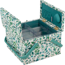 Carica l'immagine nel visualizzatore di Gallery, Hobby Gift Scatola Grande per Cucito con Doppio Coperchio e Manico - Cestino Porta Cucito in Cotone con Scomparti per Strumenti e Accessori Creativi - 25 x 25 x 17 cm, Eucalipto