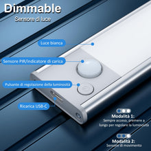 Carica l&#39;immagine nel visualizzatore di Gallery, Luce LED Sottopensile Cucina Luci - Sensore Batteria Armadio Lampada Ricaricabile Magnetica Movimento Senza Fili Striscia Lampade Barra USB Interno Strisce Light Adesive Sotto Pensile Illuminazione