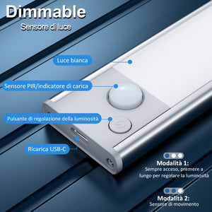 Luce LED Sottopensile Cucina Luci - Sensore Batteria Armadio Lampada Ricaricabile Magnetica Movimento Senza Fili Striscia Lampade Barra USB Interno Strisce Light Adesive Sotto Pensile Illuminazione