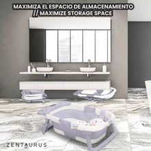 Carica l'immagine nel visualizzatore di Gallery, ZENTAURUS - Vasca da bagno pieghevole per bebè - TERMOMETRO E PILLE INCLUSI - SEDILE BAGNO INCLUSO - ANTISCIVOLO - CUSCINO BABBE - RISPARMIA SPAZIO - SUPPORTO BABBO DA 0 A 36 MESI