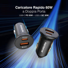 Carica l'immagine nel visualizzatore di Gallery, PORTENTUM Dual Simultaneous Car Charger 60W - 60W USB Type-C Cable Fast Charging - Car Battery Charger Mobile Phone - US