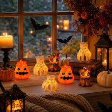 Carica l'immagine nel visualizzatore di Gallery, Candele LED Halloween set 9 pezzi, zucca, albero e mano di mostro