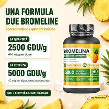 Carica l'immagine nel visualizzatore di Gallery, Bromelina Complesso Drenante Forte 5000+2500 GDU Centella Tarassaco 90 cpr