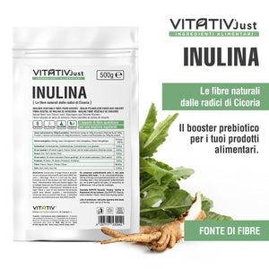 VITATIV Inulina da Cicoria in Polvere Pura 500g | Fibra Vegetale Prebiotica da Radici di Cicoria | ALTA QUALITA