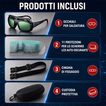 Carica l'immagine nel visualizzatore di Gallery, Occhiali Saldatura Automatici Professionali - Oscuramento a Energia Solare - Occhiali per Saldatura + da Saldatore + Pro