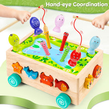 Carica l'immagine nel visualizzatore di Gallery, Giochi Montessori 2 Anni | 6 in 1 Magnetici di Pesca in Legno Abilità Motorie Giocattoli Educativi | Giochi per Bambini 