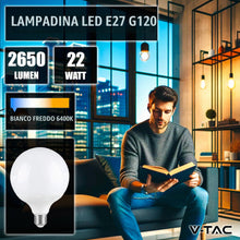 Carica l'immagine nel visualizzatore di Gallery, V-TAC Lampadina LED Globo con Chip Samsung e Attacco Edison E27, 22W (Equivalenti a 155W) G120-2600 Lumen - Lampadina LE