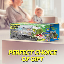 Carica l'immagine nel visualizzatore di Gallery, JOYIN 13 Pcs Dinosaur Toy Car Transporter for Kids, con 12 veicoli dinosauro retrattili, 1 camion trasporto dinosauri giocattolo con musica, suoni, luci, 1 elicottero