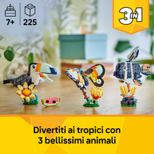 Carica l'immagine nel visualizzatore di Gallery, LEGO Creator 3 in 1 Animali Selvatici: Tucano Tropicale con Fiore - Animale Giocattolo Trasformabile in Farfalla o Pesce Tropicale - Regalo Creativo per Bambine e Bambini da 7 Anni in su - 31173