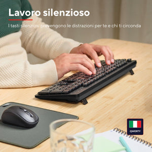 Trust Ody II Tastiera Wireless Silenziosa Layout Italiano QWERTY, Tasti a Profilo Ribassato, Resistente agli Schizzi, Ricevitore USB 2.4GHz, Tastiera PC Senza Fili, Keyboard per Laptop, Mac - Nero