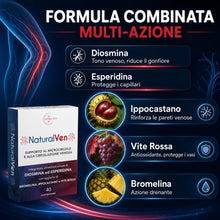 Carica l'immagine nel visualizzatore di Gallery, NaturalVen - Diosmina Esperidina Alto Dosaggio 500 mg con Bromelina 2500 GDU/g, Ippocastano, Vite Rossa - integratore Ve