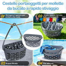 Carica l'immagine nel visualizzatore di Gallery, Set Mollette Bucato con Cestino Porta Mollette – 50 Pezzi per Lavanderia e Alimenti da Cucina con Barrette e Filo per Stendere il Bucato da Esterno, Cesta Bucato Portatile per Interni ed Esterni