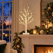 Carica l'immagine nel visualizzatore di Gallery, Set di 4 alberi di luci con 24 LED bianco caldo, betulla con funzione timer, funzionamento a batteria, decorazione natal