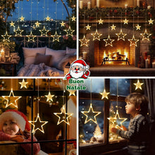 Carica l'immagine nel visualizzatore di Gallery, Tenda Luminosa Natale, 3.5M Luci Stelle Natale con Telecomando e Timer, 8 Modalità Tenda Luci Natale a USB/Batteria, Cat