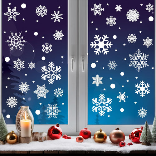 Niviy 6 Fogli Vetrofanie Natalizie, 247 Pezzi Vetrofanie per Finestre Riutilizzabile con Fiocchi di Neve,Adesivi Autoadesivi Adesivi per Finestre di Natale, Decorazioni Natalizie