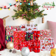 Carica l'immagine nel visualizzatore di Gallery, Niviy Carta Regalo Natale 6 fogli Carta Natalizia per Pacchi Inclusi Adesivi e Spago Carta Regali Natale per Bambini,Bambina(70x50cm)