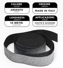 Carica l'immagine nel visualizzatore di Gallery, IPEA Elastico per Cucito LUREX - Corda Elastica da Cucire - 10 METRI - Made in Italy - Nastro Elastico da Cucito 40 mm Brillante per Accessori, Vestiti, Gonne, Borse, Cinture - Fettuccia - Argento