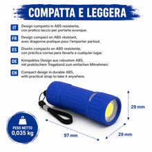 Carica l'immagine nel visualizzatore di Gallery, Velamp Kalibro Torcia LED COB 2 W – Luce Potente 110 Lumen, Portata 20 m, Autonomia 12 Ore, Corpo in ABS Resistente agli